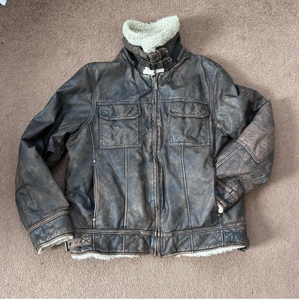 Black Rivet Brown Lined Leather Jacket size Large - Picture 2 of 12